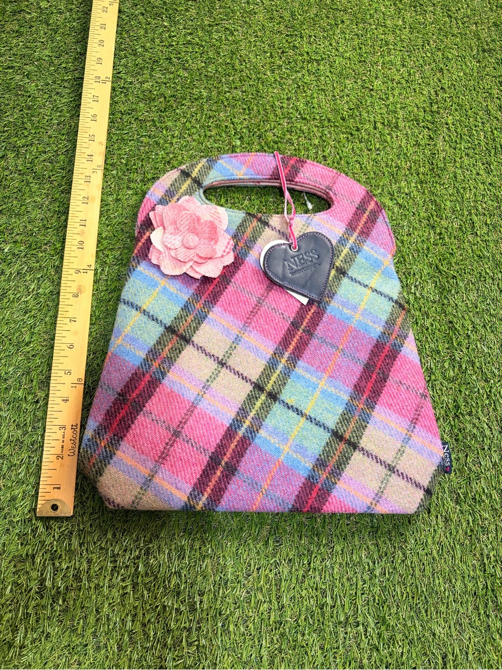 Ness Rona Mini Plaid Tote Bag with Pink Floral Accent